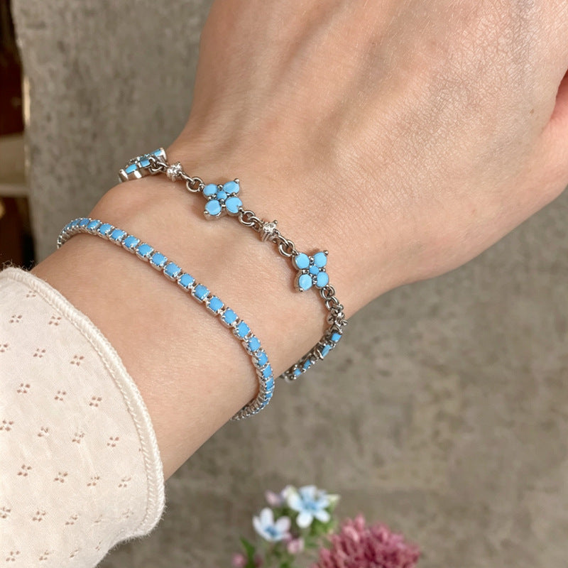 Wholesale Lucky Flower Blue Turquoise Bracelet Fashion Accessory Gift for Women