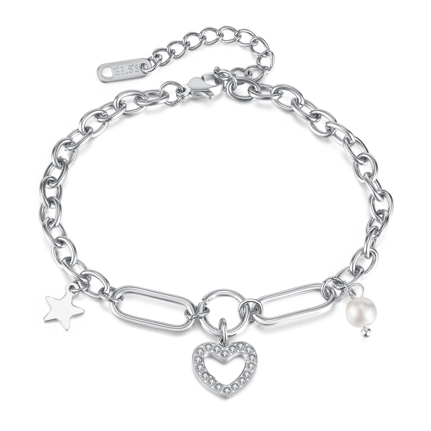 Wholesale stainless steel pearl five-pointed star pendant  all-match love bracelet