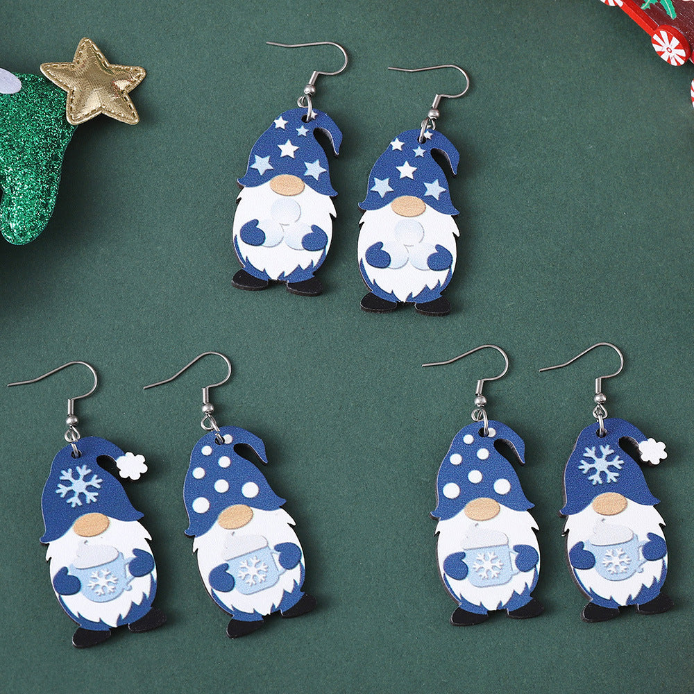 Wholesale  Winter Snowflake Cute Striped Dwarf Pendant Wood Earrings