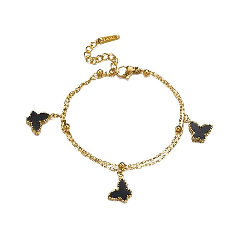 Wholesale  Non-Fading Electroplated  Butterfly Double-Layer Stainless Steel Bracelet