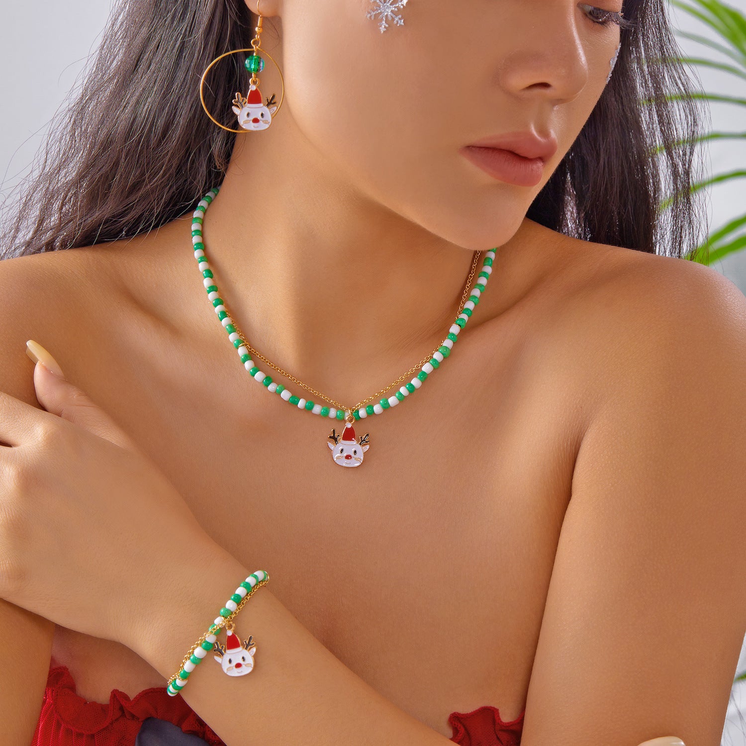 Wholesale Cartoon Christmas Beaded Necklace Bracelet Set