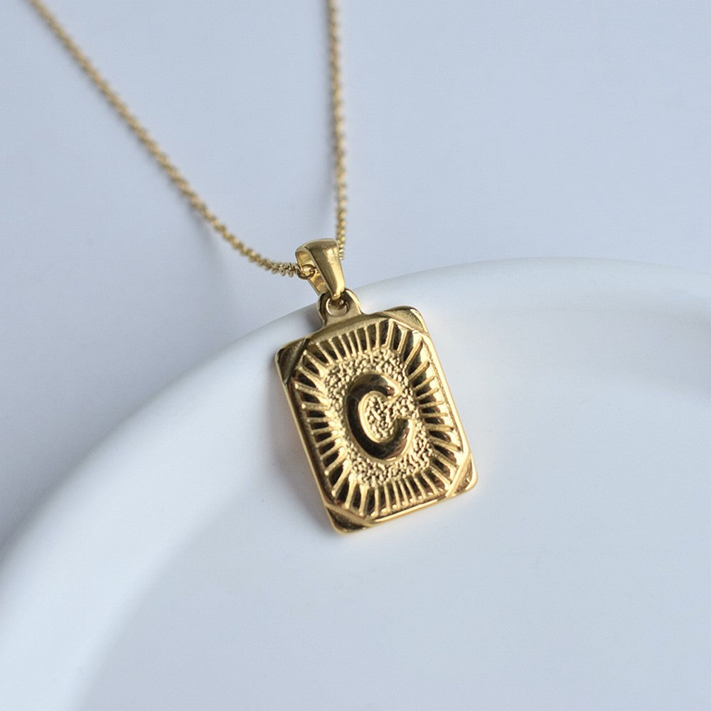 Wholesale Stainless Steel Letter Square Brand Pendant Plated 18K Necklace