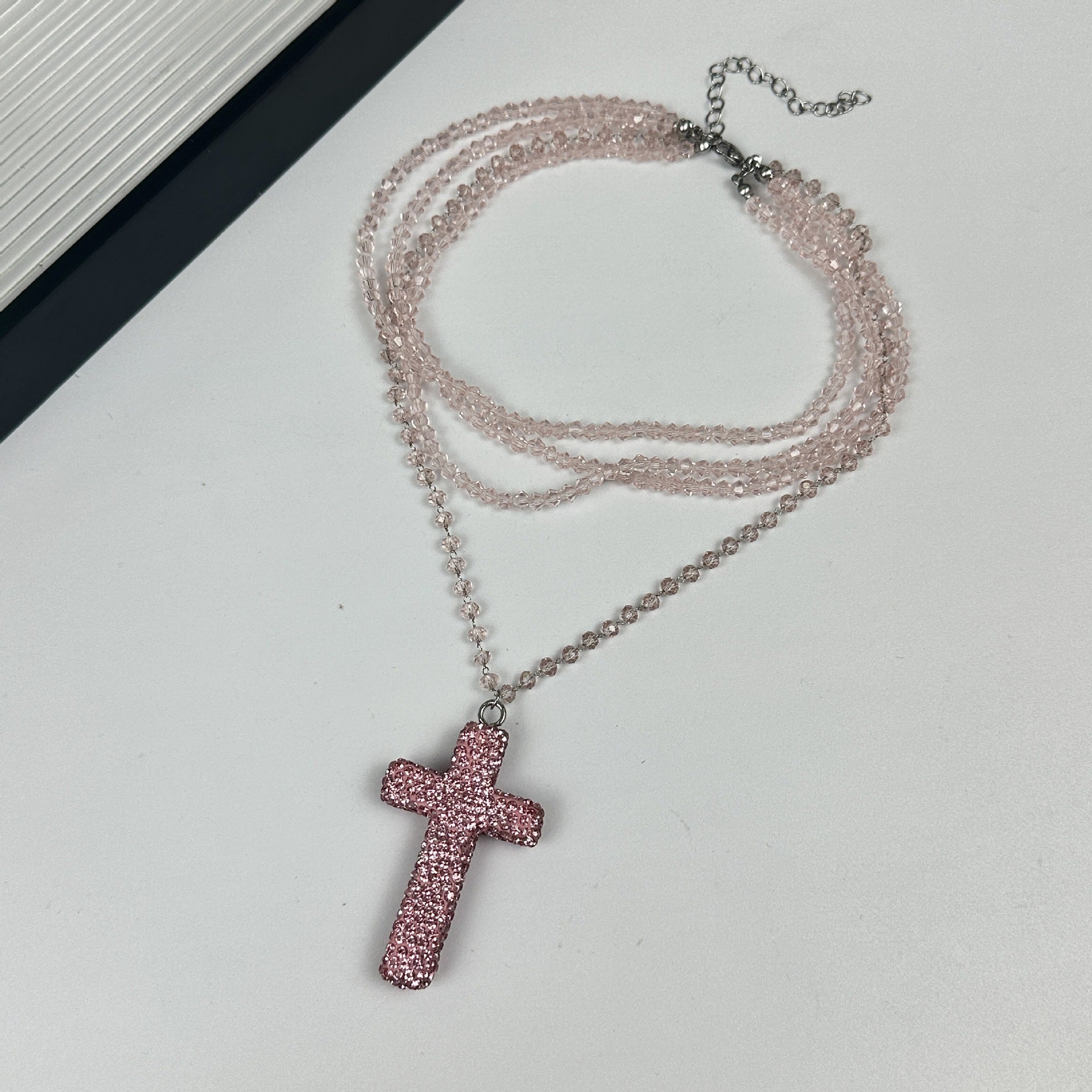 Wholesale Beaded and diamond cross double-layered necklace