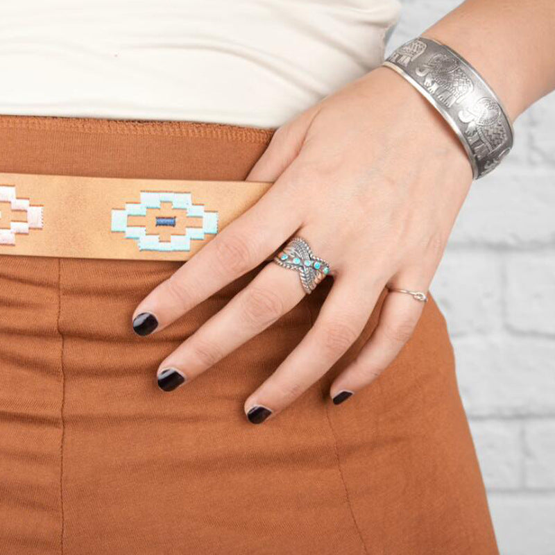 Wholesale Vintage Bohemian Turquoise Ring Ancient Silver Tone Fashion Accessory For Gift And Resale