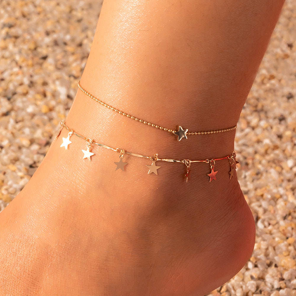 Wholesale Casual Travel Women's Metal Foot Bracelet Star Drop Oil Small Flower  Anklets