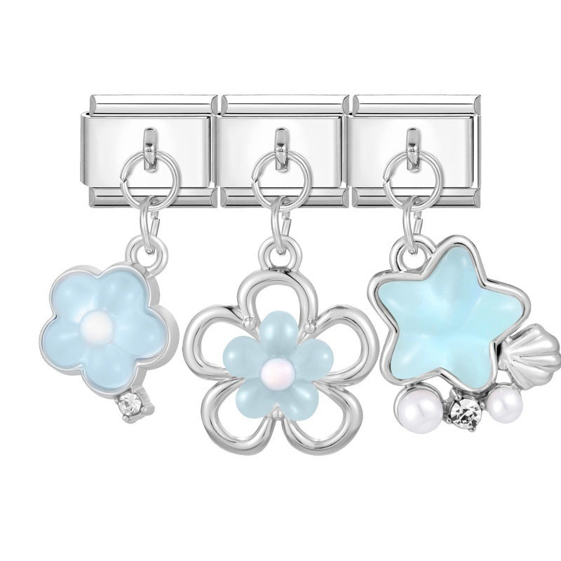 Wholesale Stainless Steel Flower Pendant Three-Piece DIY Bracelet Set Fashion Accessory for Everyday Wear