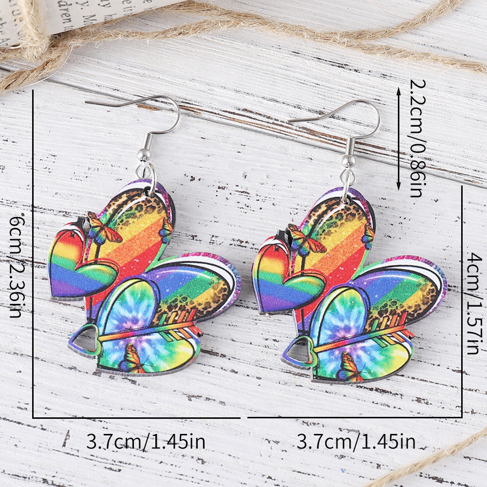Wholesale Summer Rainbow Heart Star Earrings Wood Earrings ACC-ES-ChuLian024