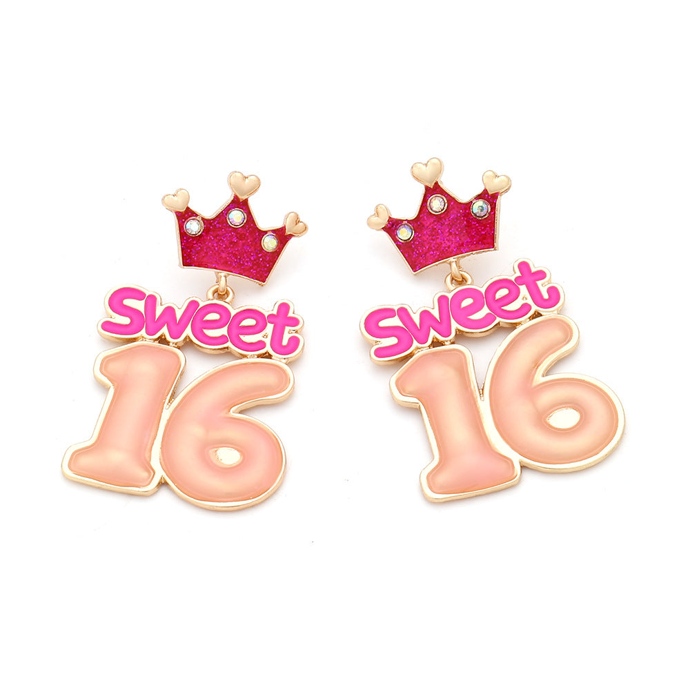 Wholesale Cartoon Enamel Crown Birthday Zinc Alloy Earrings ACC-ES-ManY005