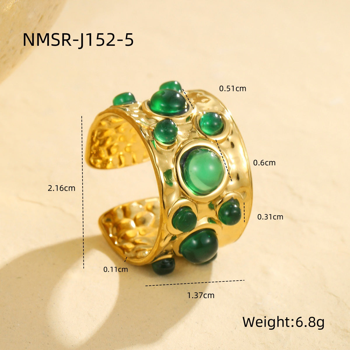 Wholesale  Multi-gem Opening Ring Retro Stainless Steel Rings
