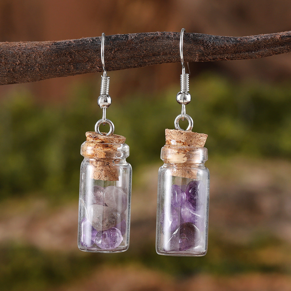 Wholesale  Creative Asymmetrical Stone Wishing Bottle Earrings