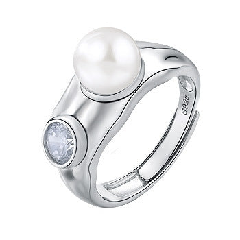 Wholesale  Open Ring  S925 Sterling Silver Ring with Pearl And Zircon Adjustable Opening Rings