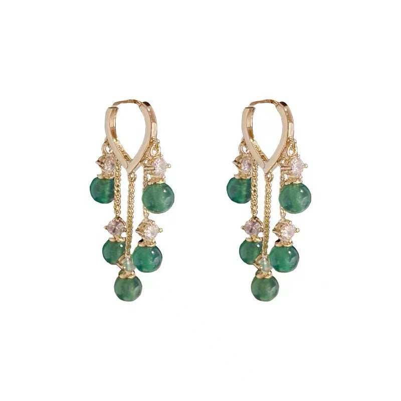 Wholesale Tassel Emerald Beaded Long Earrings