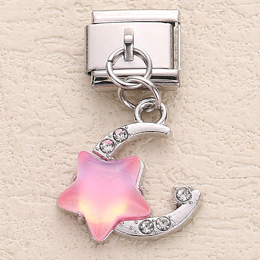 Wholesale 10pcs Italian Charm Bracelet 9mm DIY Splicing Heart Star and Moon Pendant Stainless Steel Composable Bracelet