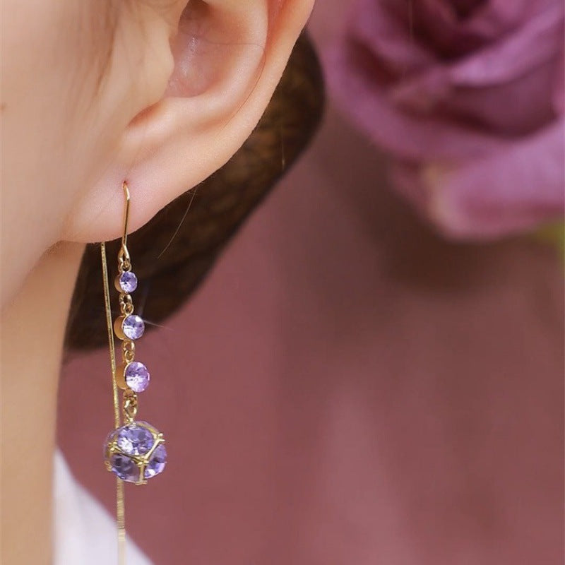 Wholesale Purple Diamond Ball Wire Tassel Earrings ACC-ES-Huzhe004