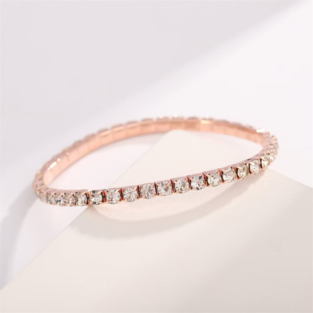Wholesale Gold Plated Full Rhinestone Elastic Multi-Row Bracelet Women Fashion Accessory Gift