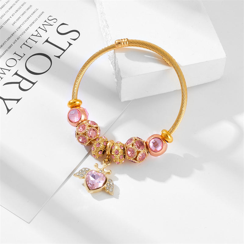 Wholesale Colorful Crystal Heart Beaded Stainless Steel Bracelet ACC-BT-QingLian001