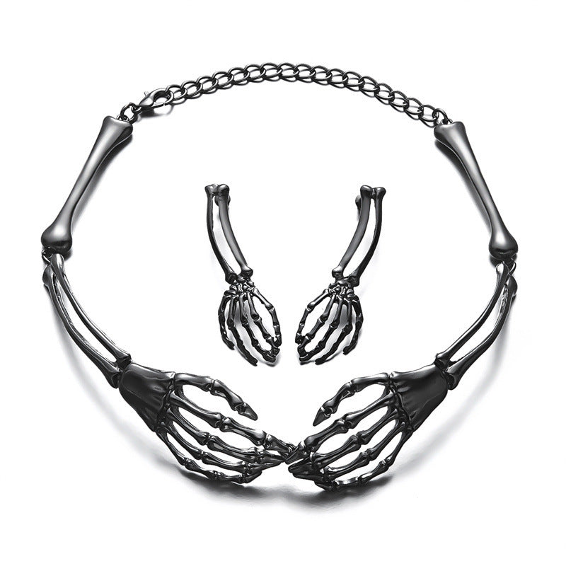 Wholesale  Dark Retro Bone Ghost Hand Necklace Earring Set