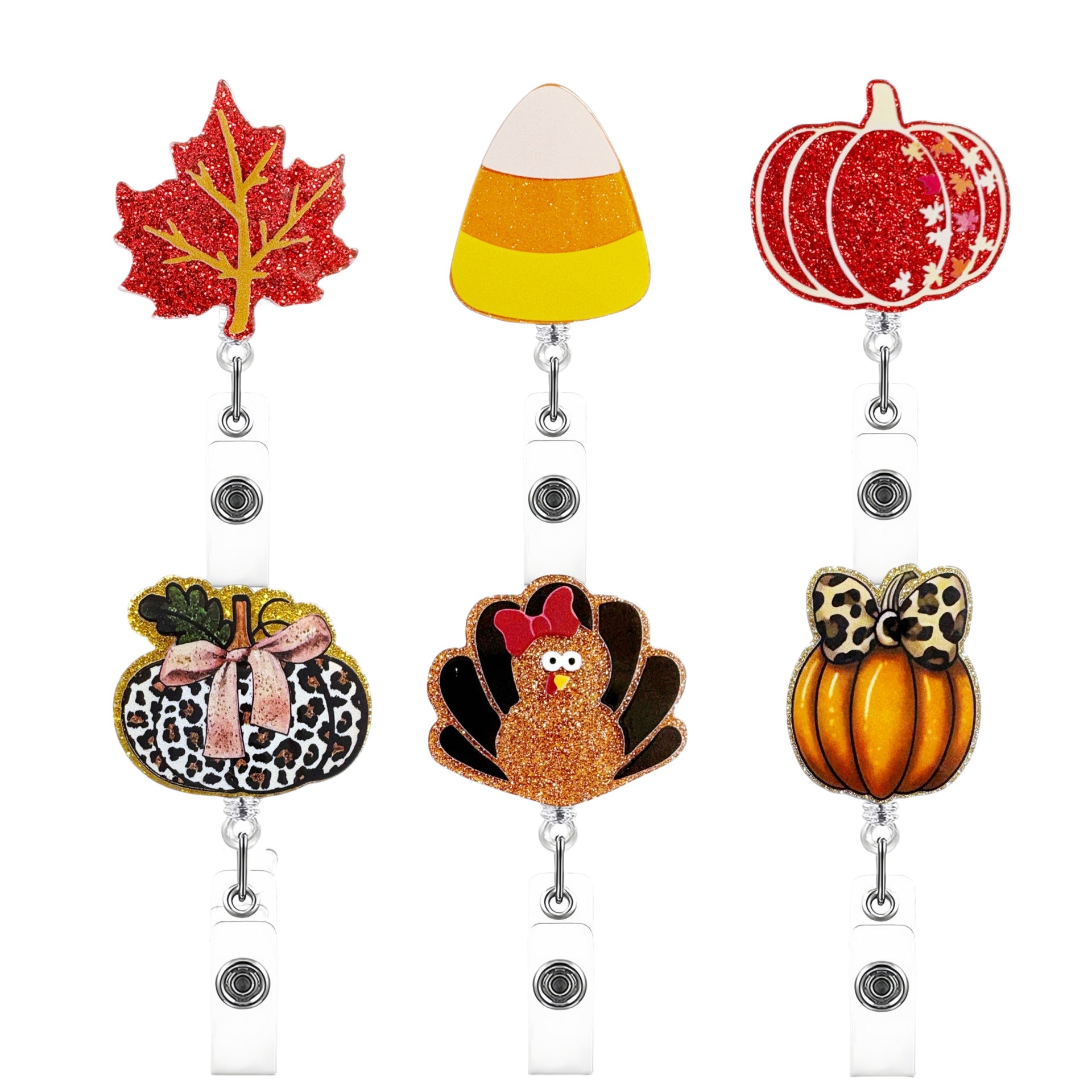 Wholesale Acrylic Red Leaf Thanksgiving Turkey Rotating Alligator Clip Badge