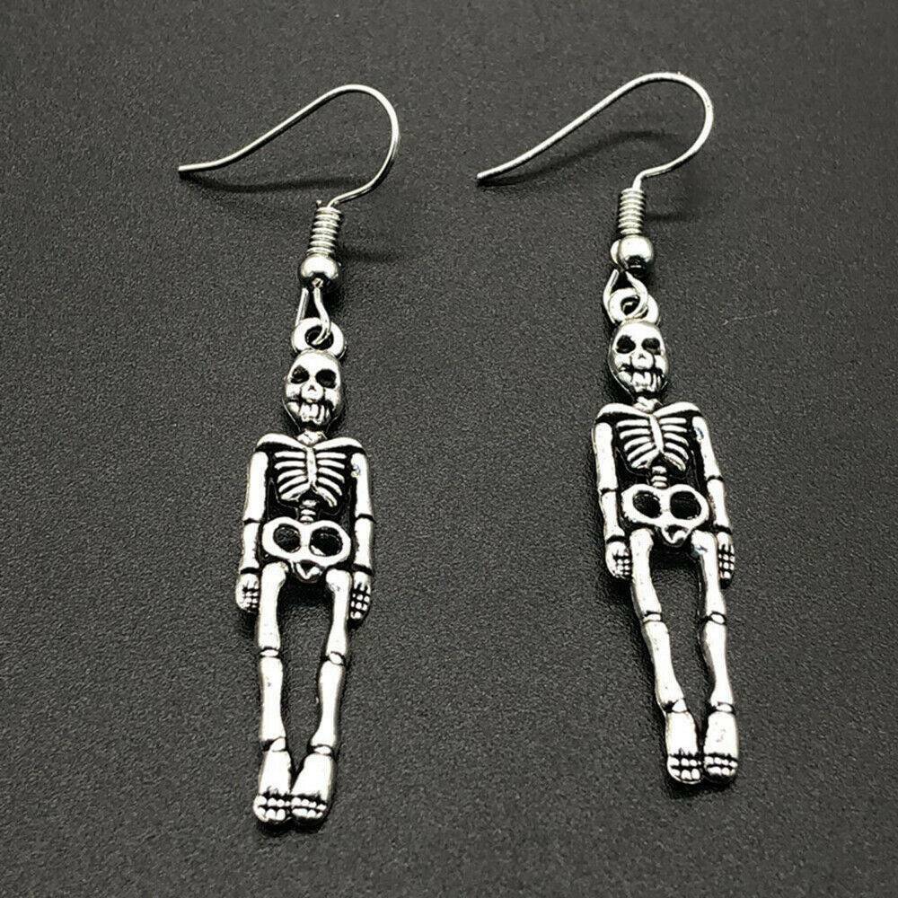 Wholesale  Skeleton Skull Drop Earrings Silver Tone Plated Zinc Alloy Trendy Fashion Accessory For Boutique Resale