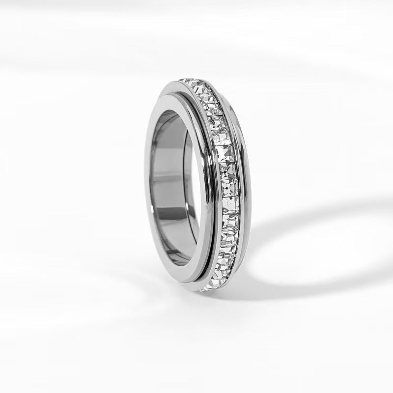 Wholesale Single Row of Square Diamonds,  Double Rotatable Lucky Charm Ring