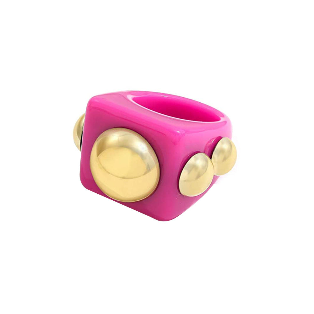 Wholesale resin ring golden diamond candy color geometric  ring