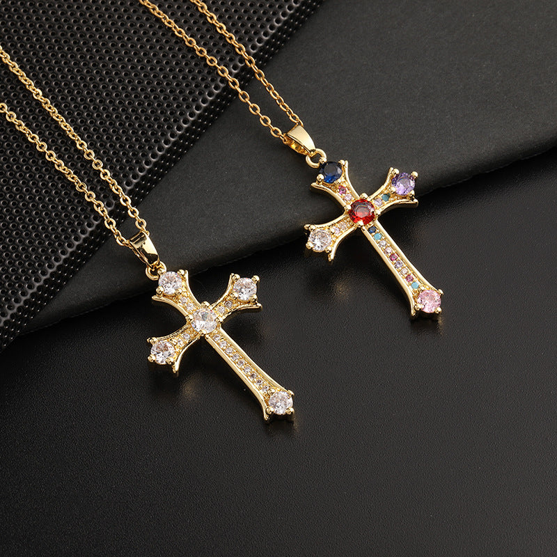Wholesale Hip Hop Cross Pendant Necklace Micropaved Copper Design Casual Unisex Chain Chic Fashion Accessory Gift