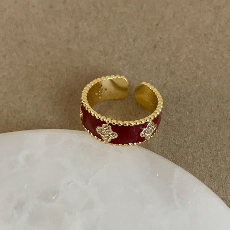 Wholesale  Red Oil Drop Flower Opening Ring