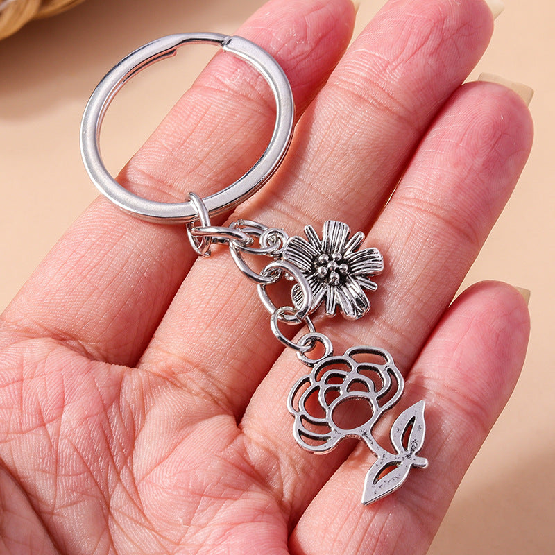 Wholesale  New Fashion Retro Floral Bull Head Keychain Ethnic Style Turquoise Rose Elephant Keychain