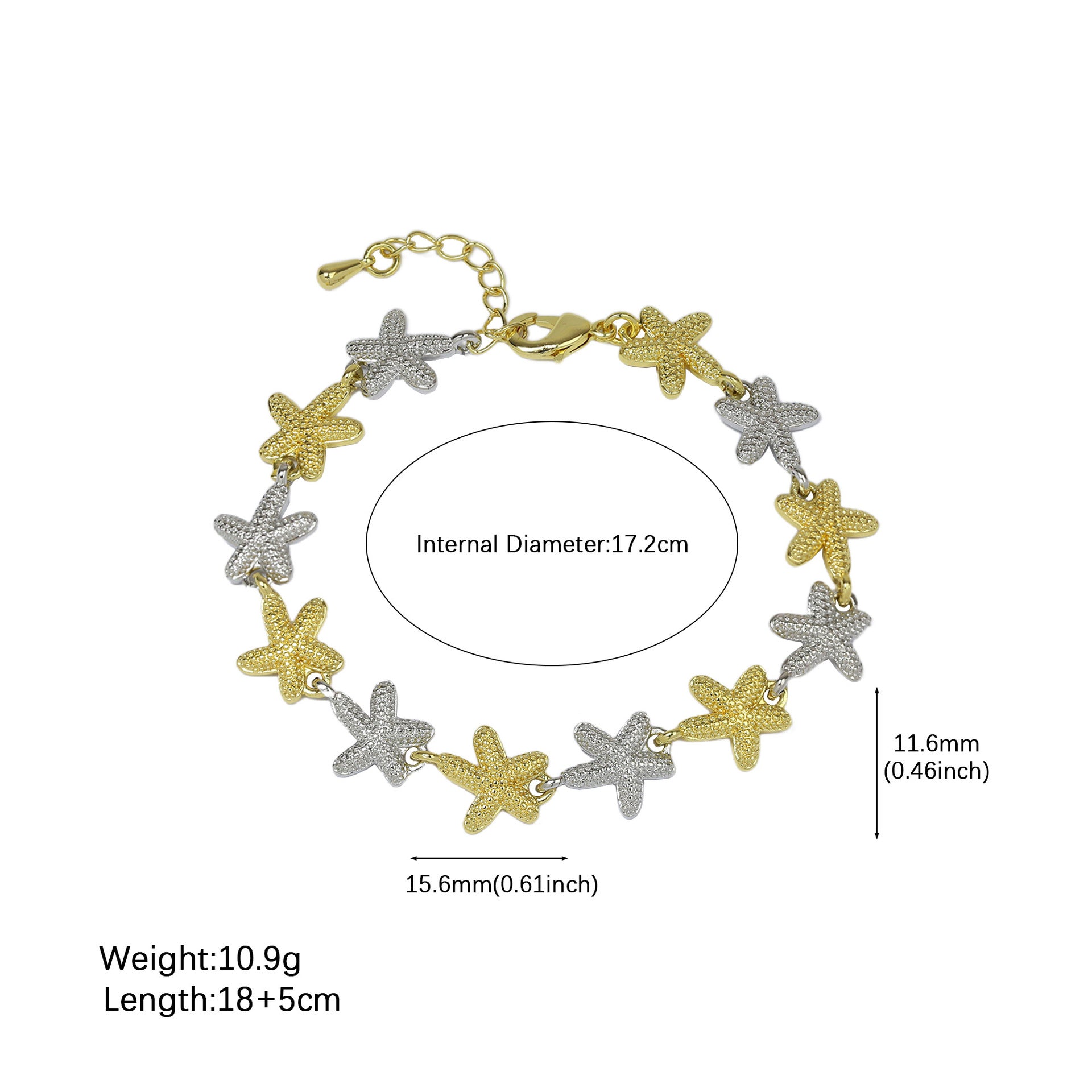 Wholesale Brass two-tone electroplated beach conch starfish shell bracelet