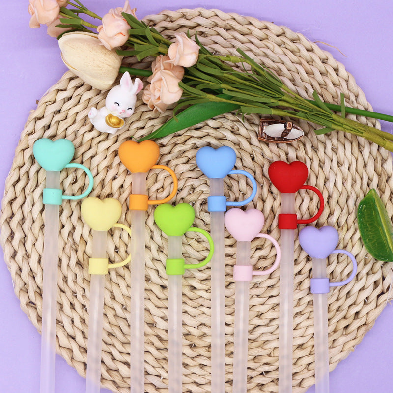Wholesale Pure Color Heart 10mm PVC Soft Straw Tube Cap