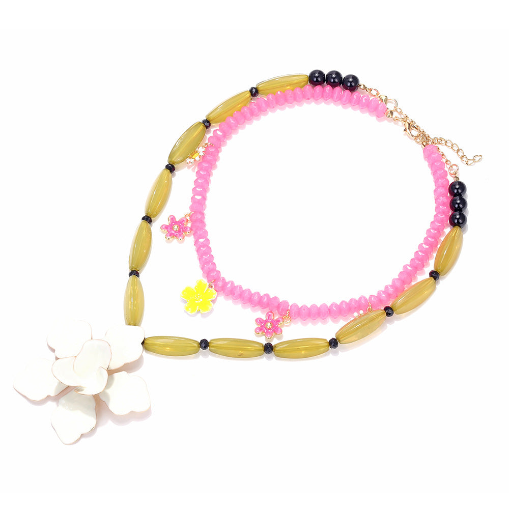 Wholesale Beaded three-dimensional oil-dropping large flower clavicle necklace