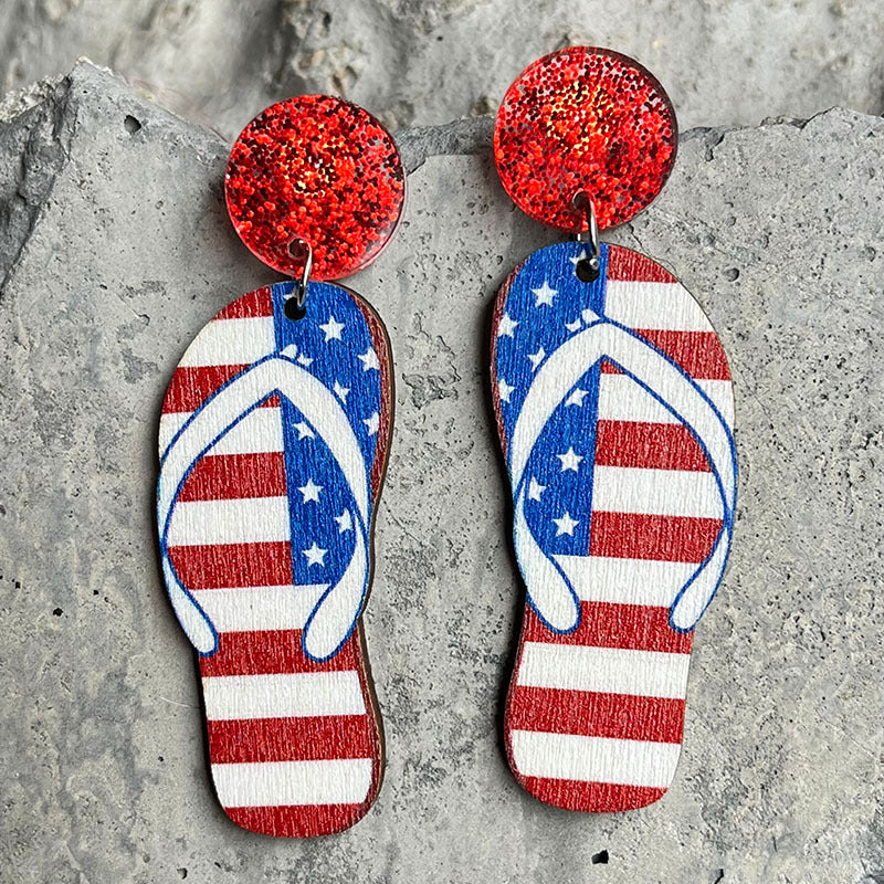 Wholesale 2 pairs/pack American Flag Independence Day Butterfly Ice Cream Wooden Earrings ACC-ES-HY004