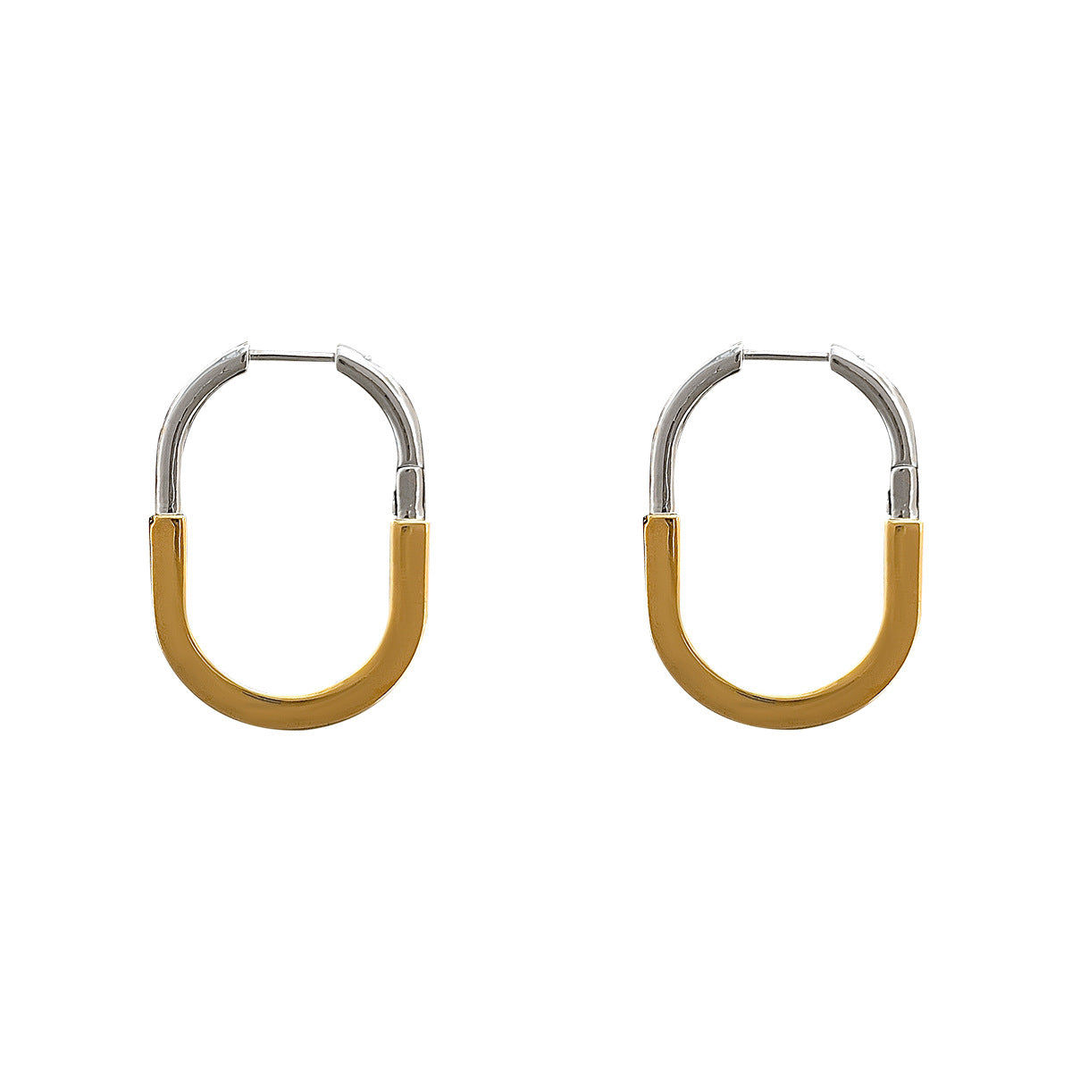 Wholesale oval two-color stitching gold and silver contrast earrings