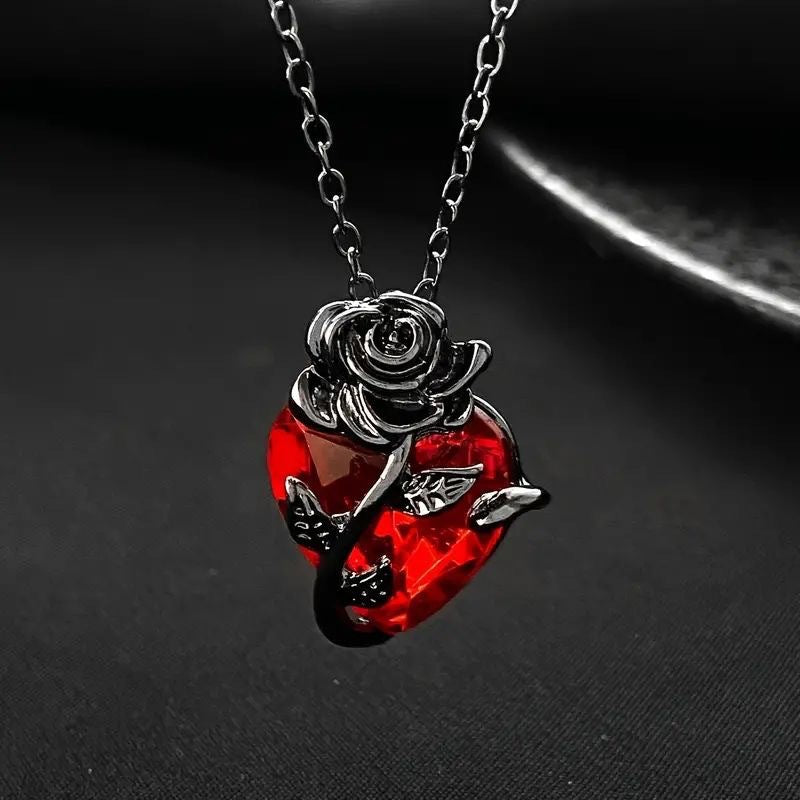 Wholesale 「Ii Boom」 Love Rose Necklace Niche Gothic Dark Design Clavicle Chain Heart-Shaped Pendant Necklace