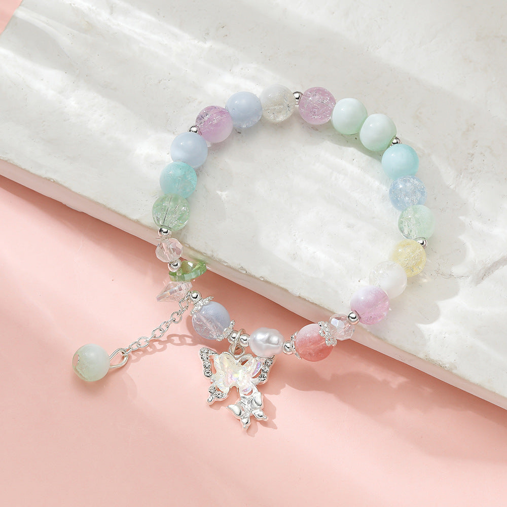 Wholesale Blue Butterfly Artificial Crystal Beaded Bracelet Chinese Style Chic Fashion Accessory Travel Souvenir Gift