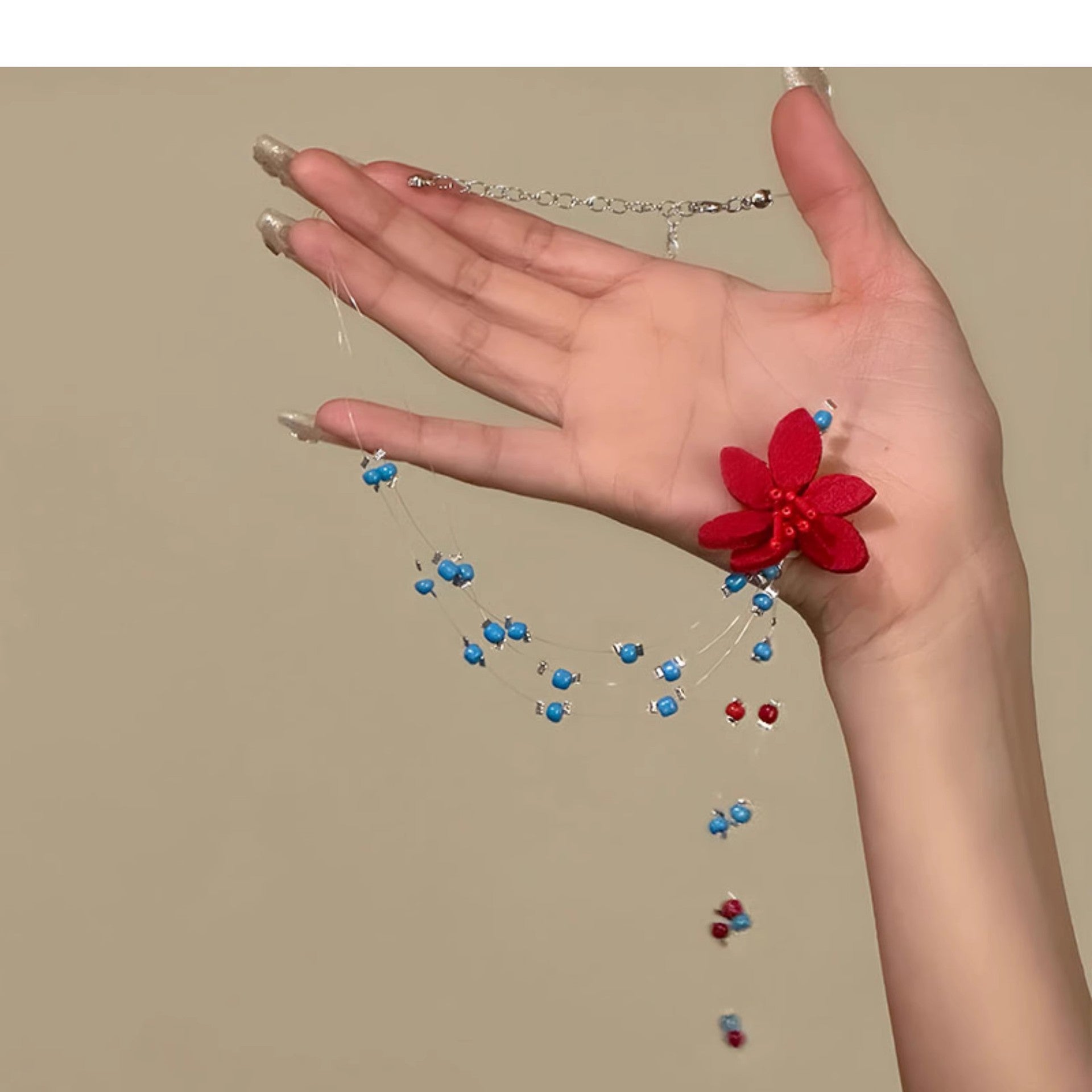 Wholesale Flower necklace blue beaded clavicle necklace