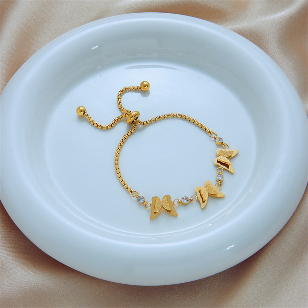 Wholesale Titanium Steel Light luxury  pull double-layer three-dimensional butterfly bracelet