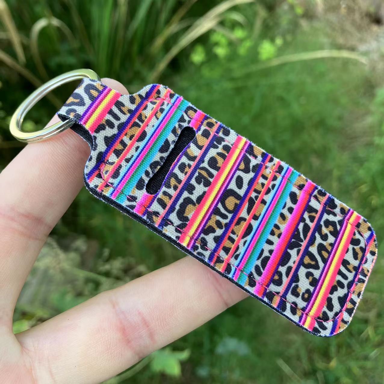 Wholesale Western Style Sunflower Leopard Print Lipstick Set Keychain Chapstick Holder ACC-KC-QiuXue005