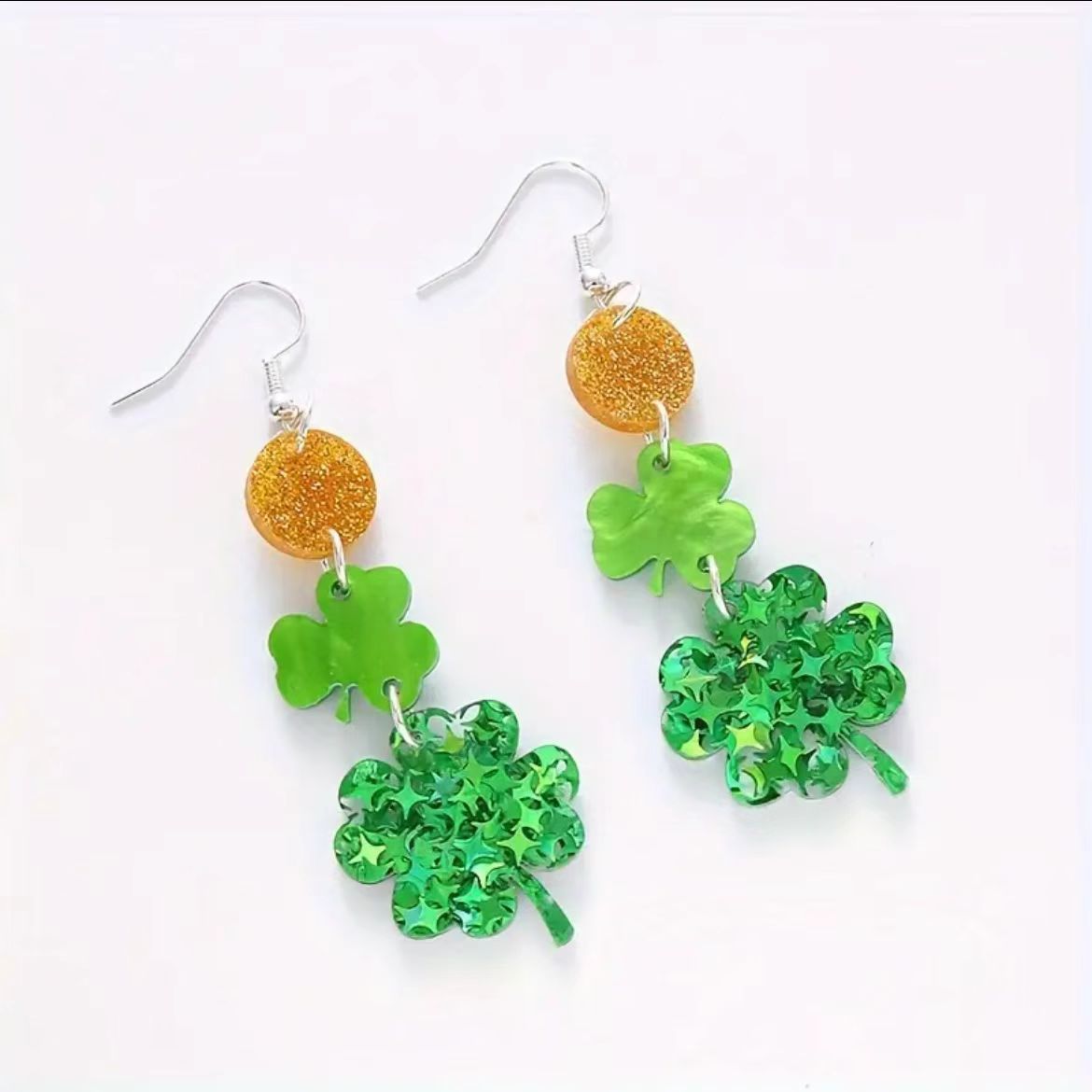 Wholesale 10pcs St. Patrick's Day Shamrock Acrylic Hat Earrings