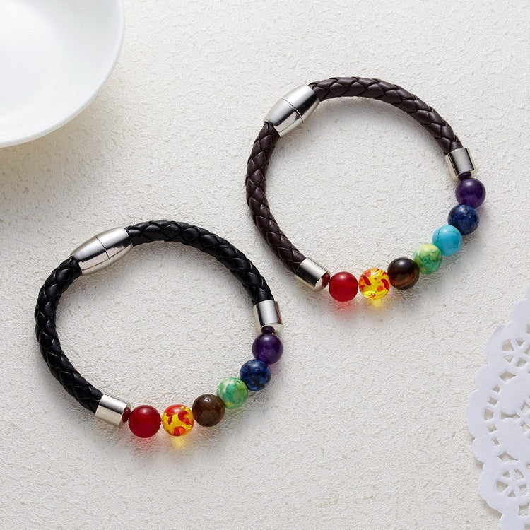 Wholesale Rainbow Magnetic Clasp Volcanic Stone Beaded Bracelet - Unisex Fashion Accessory for Gift or Resale