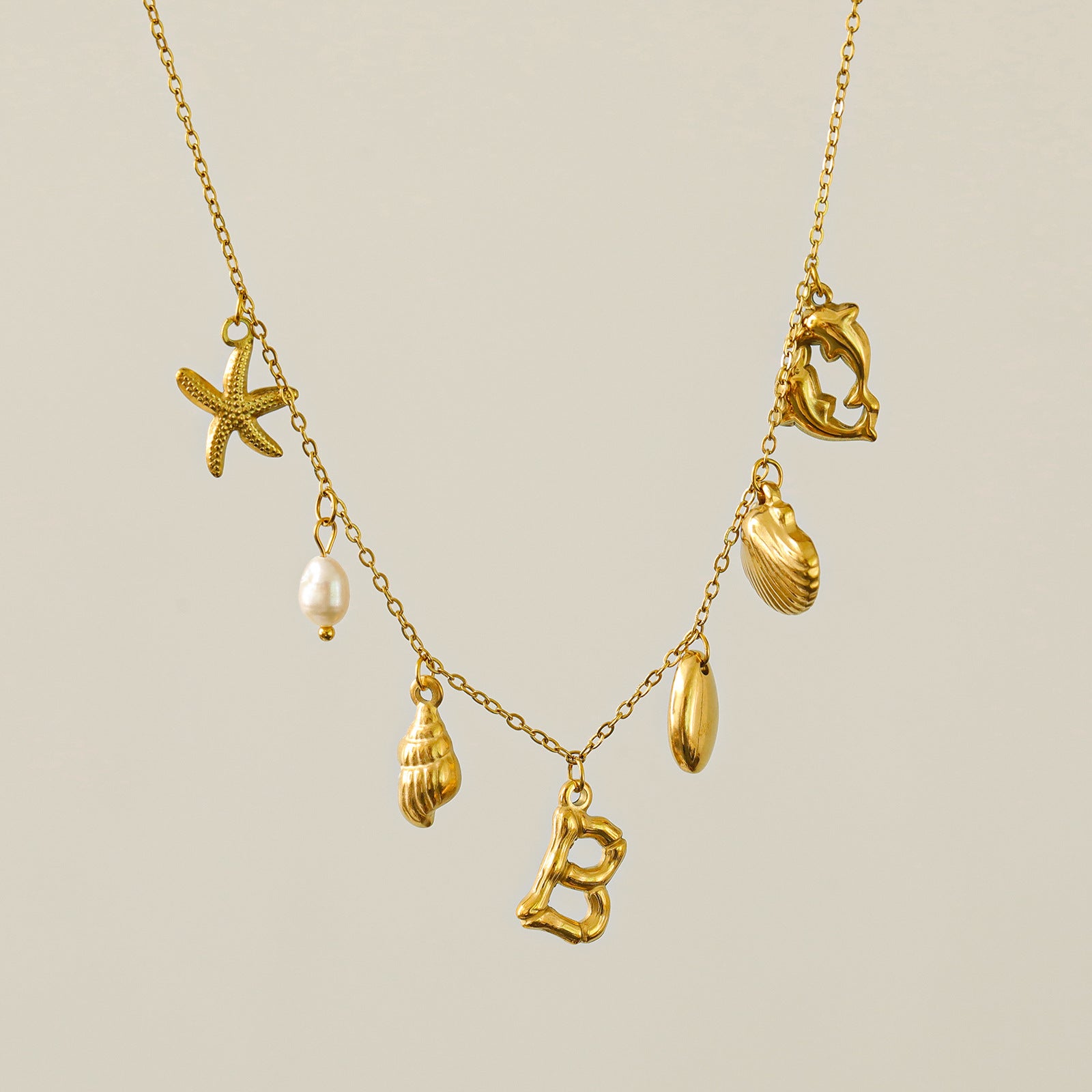 Wholesale 26 Letters Freshwater Pearl Starfish Ocean Series Necklace