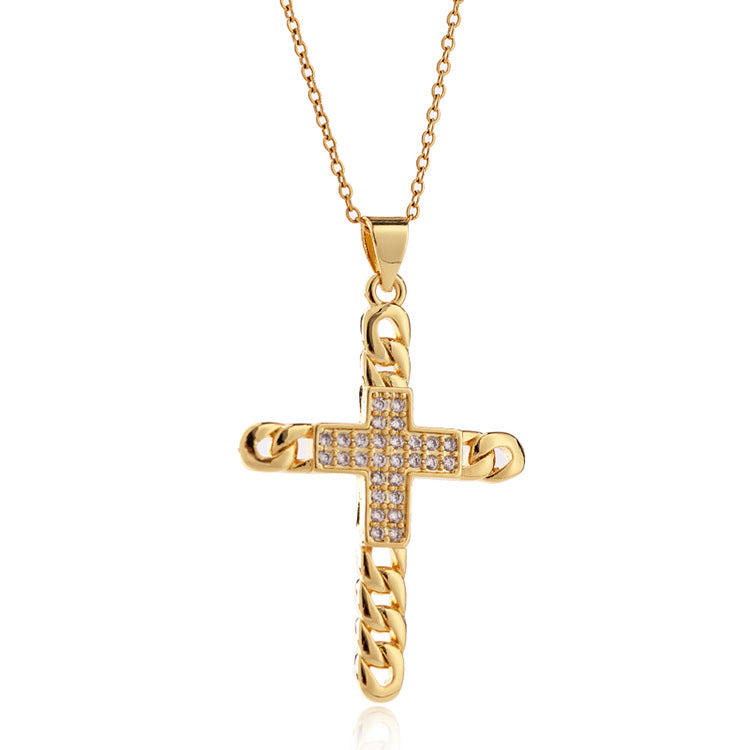 Wholesale Sweater Chain Gold-plated Titanium Steel Golden Butterfly Cross Hoodie Necklace ACC-NE-SY002
