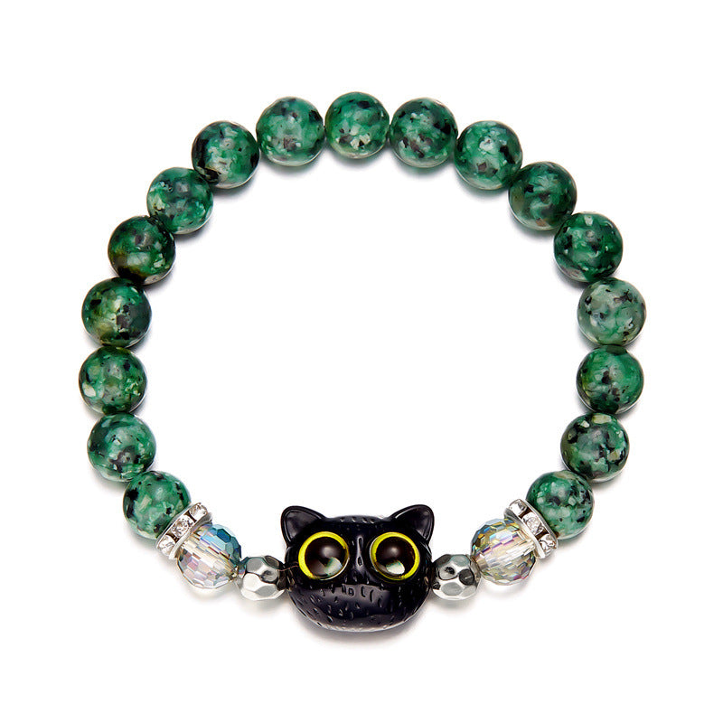 Wholesale Black Cartoon Kitten Natural Stone Beaded Bracelet ACC-BT-YingHao005