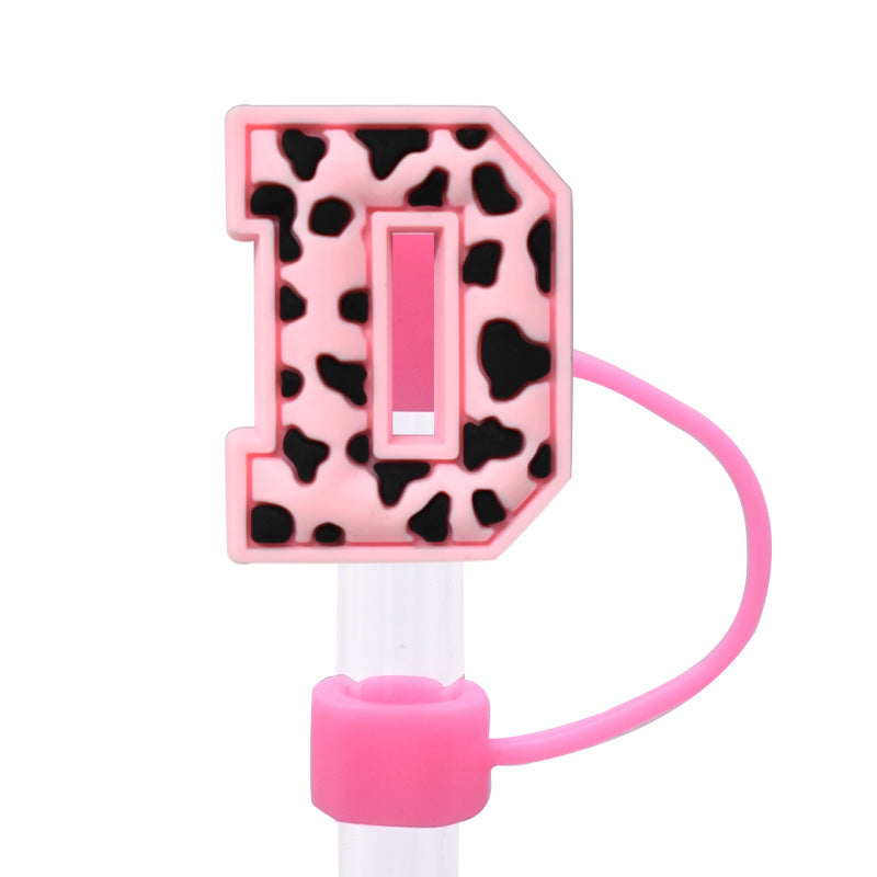 Wholesale Random 100pcs Pink leopard print cartoon Straw Cover Straw Tube Cap