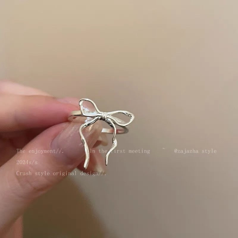 Wholesale silver Bow Line Ring  Light Luxury Ring