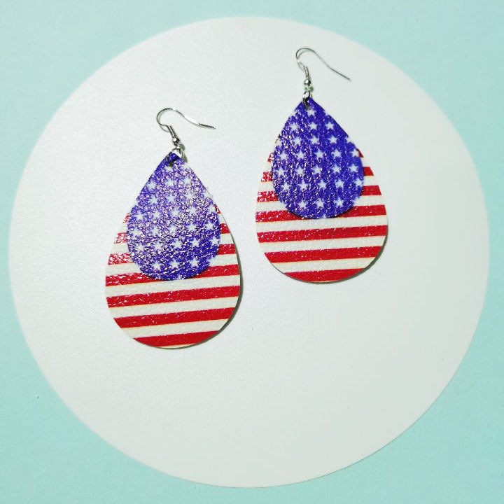 Wholesale American Independence Day Teardrop Shaped PU Leather Earrings ACC-ES-YiYuan005