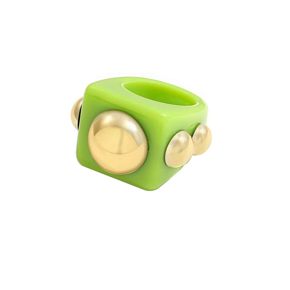 Wholesale resin ring golden diamond candy color geometric  ring
