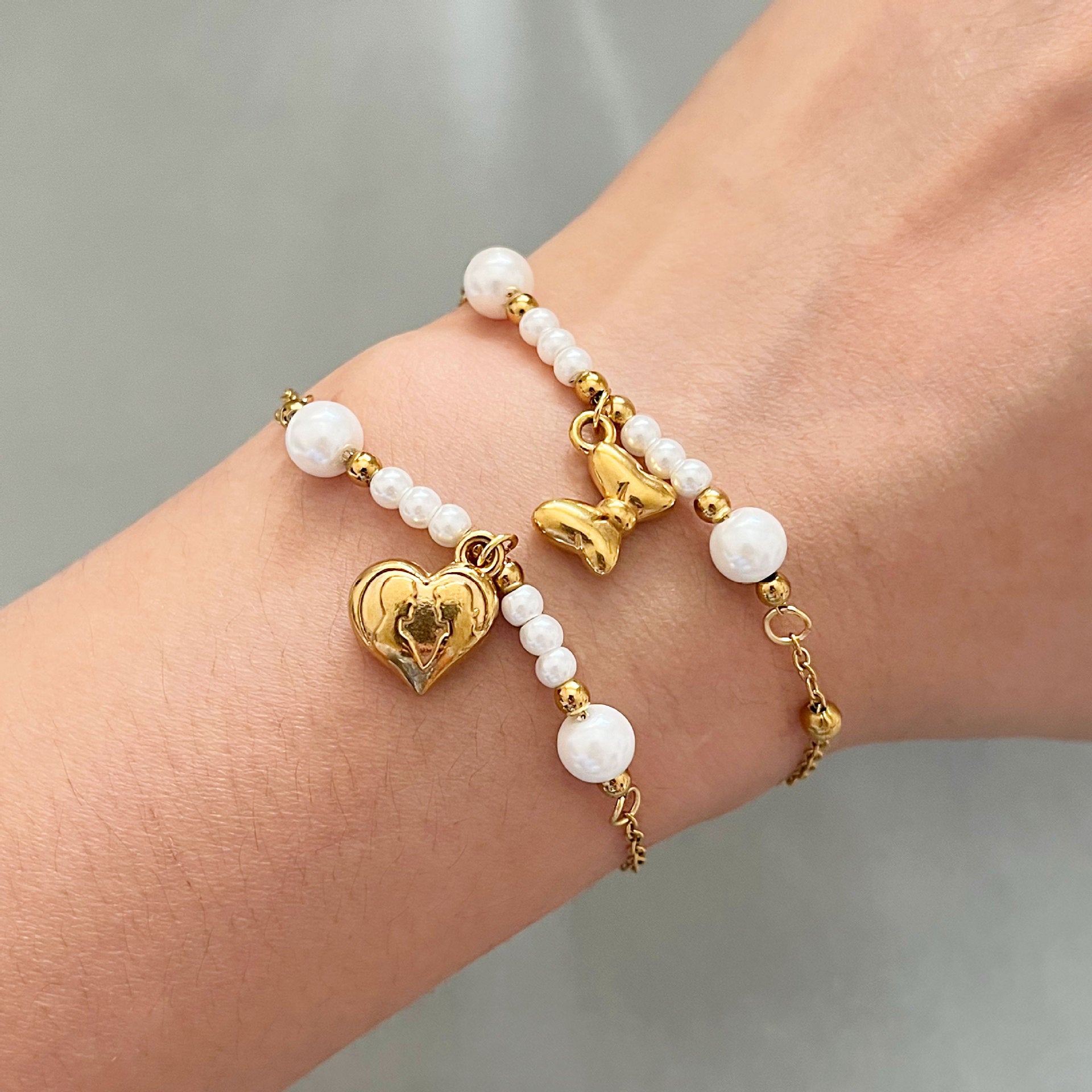 Wholesale Stainless Steel Beaded  Love Bow Star and Moon Versatile Fairy Bracelet