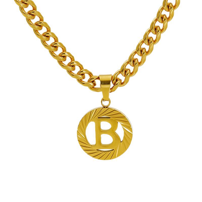 Wholesale Stainless steel Hollow Round 26 English Letter Necklace