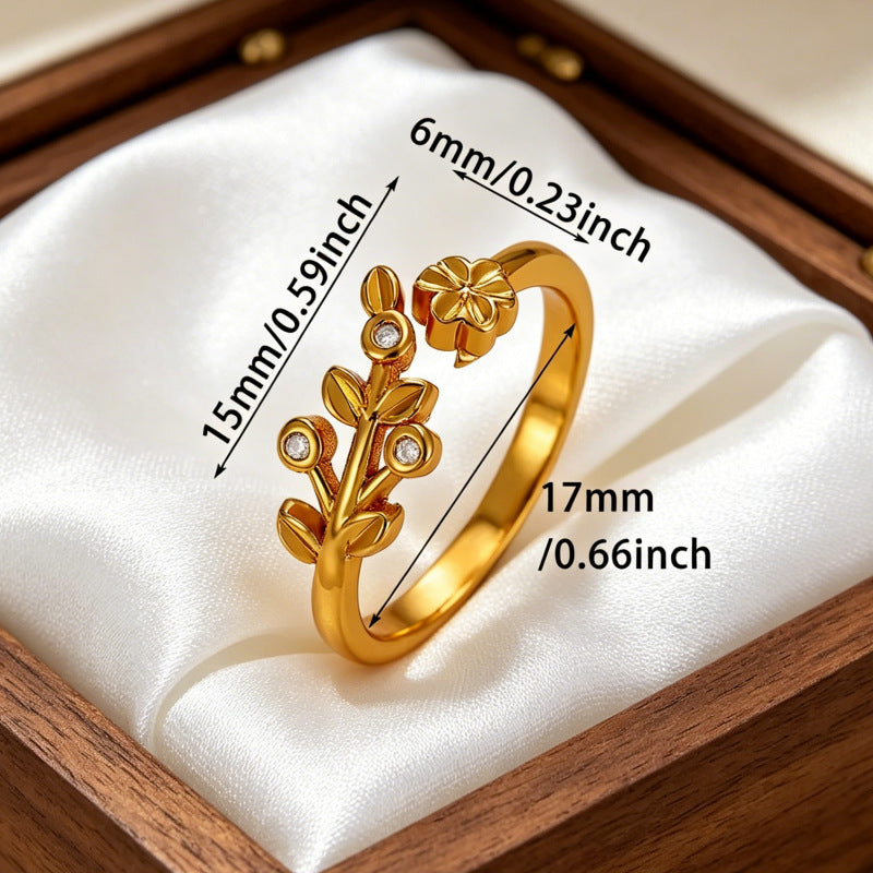 Wholesale Copper Open Flower Ring with Zircon for Women Everyday Wear Fashion Accessory